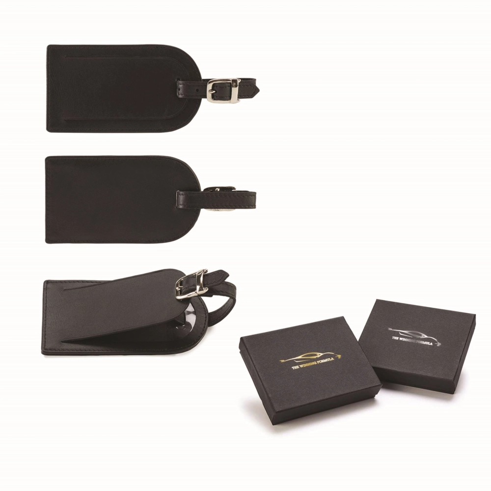 Sandringham Nappa Leather Luggage Tag in a black lid box.