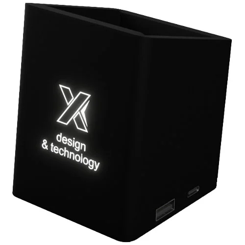 SCX.design O11 antibacterial light-up logo pencil holder with dual USB output