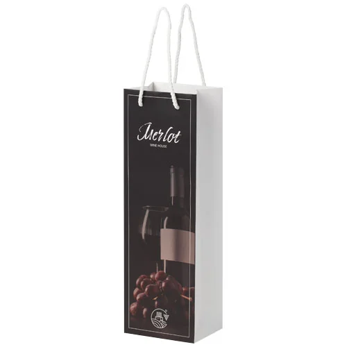Handmade 170 g/m2 integra paper wine bottle bag with plastic cord handles - 12 x 9 x 37 cm