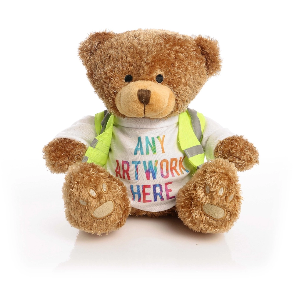 Brown 22cm Edward bear with Yellow Hi-Vis Vest