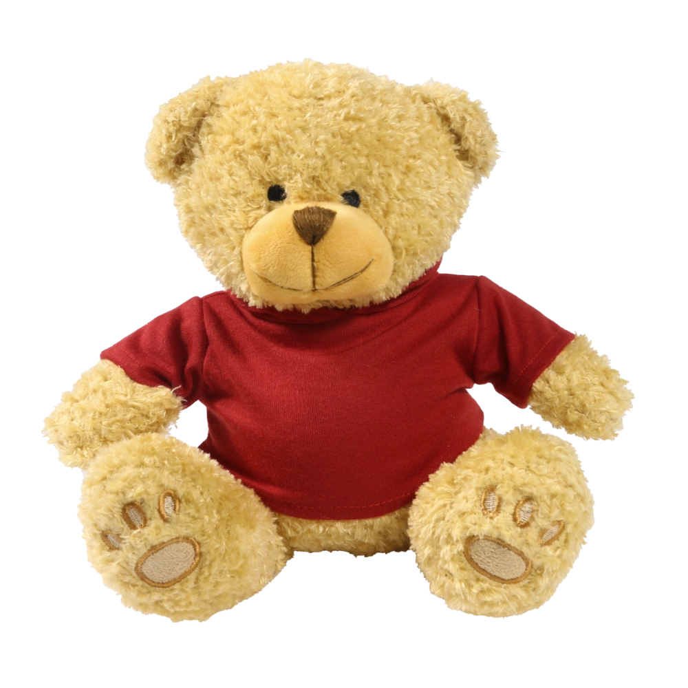 Golden 22cm Edward bear with printed Maroon Hoody