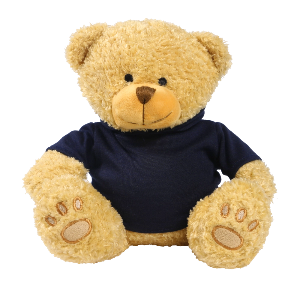 Golden 22cm Edward bear with printed Navy Blue Hoody