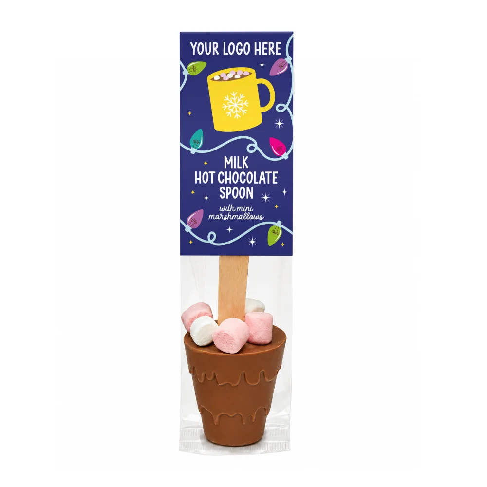 Winter Collection - Eco Info Card - Hot Choc Spoon - Milk Chocolate with Mini Marshmallows