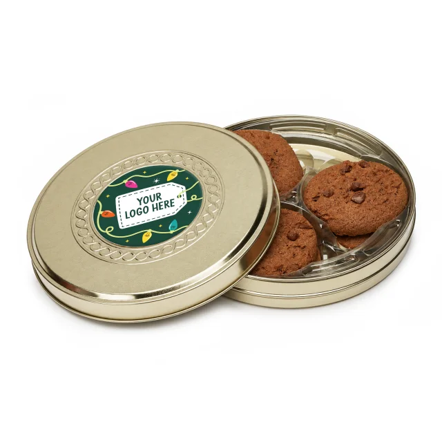 Winter Collection - Shallow Gold Treat Tin - Belgian Chocolate Cookies