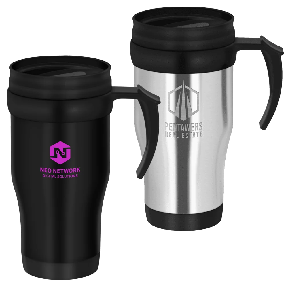 Tour Double Walled Travel Mug with Handle - 400ml Black