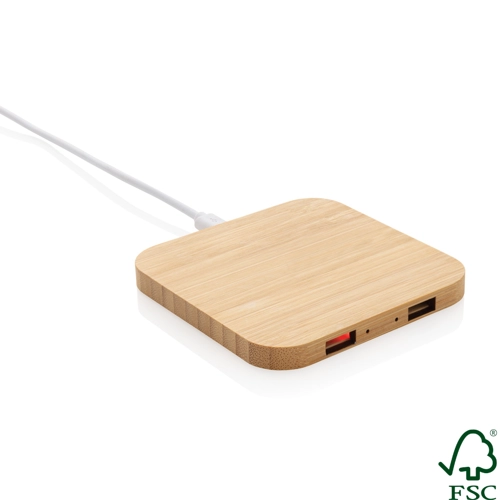 Bamboo 10W wireless charger with USB